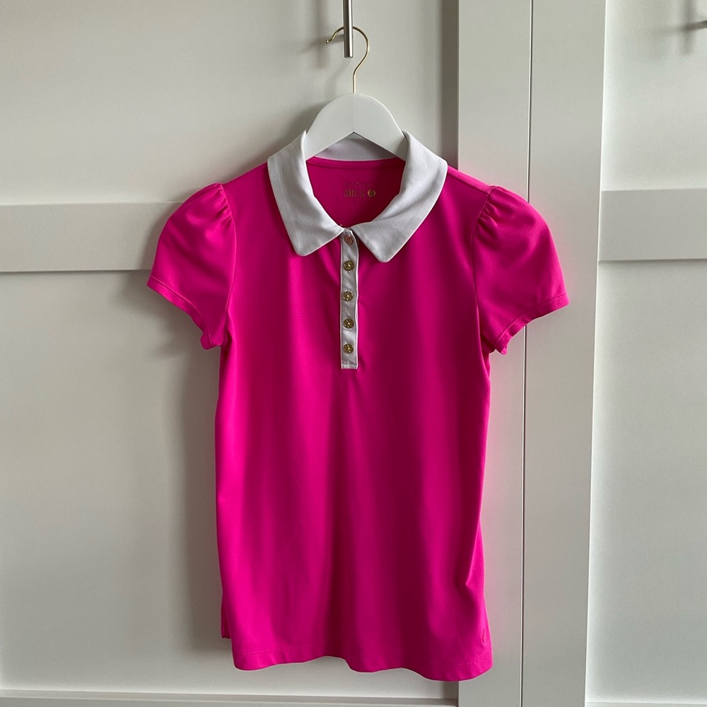Lilly Pulitzer Pink Luxletic Short Sleeve Top with White Collar